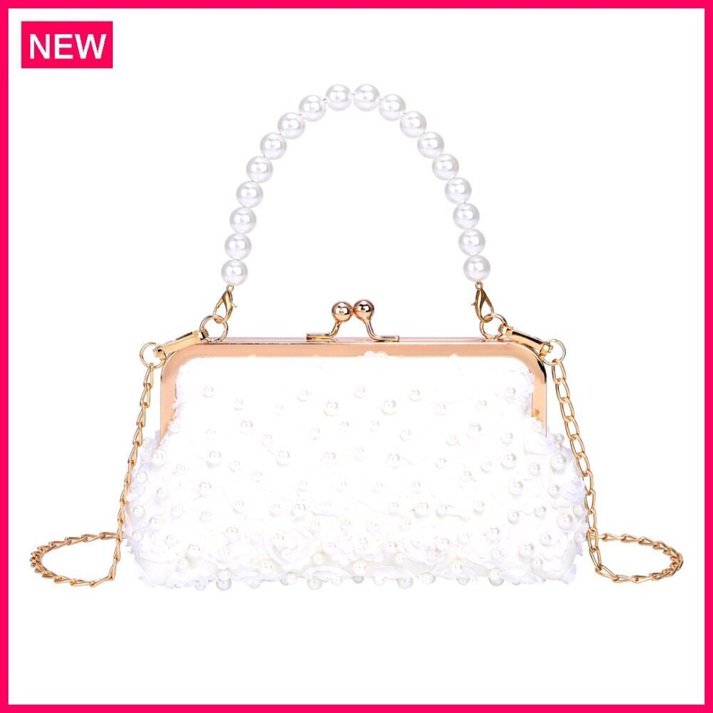 Pearl Clutch with Detachable Straps, Evening Handbag for Wedding Party